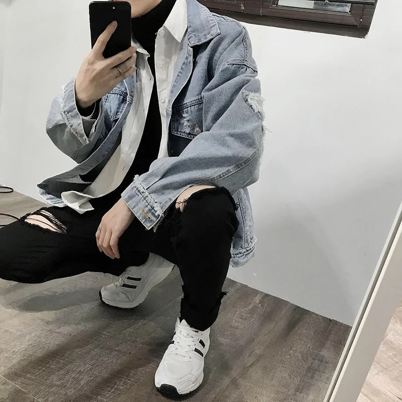 Мужская джинсовая куртка Privathinker Повседневная теплая светло-голубая оверсайз в