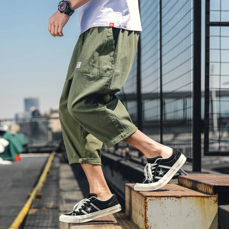 Эластичный пояс дышащий хлопок лен Для мужчин Повседневное шаровары беговые