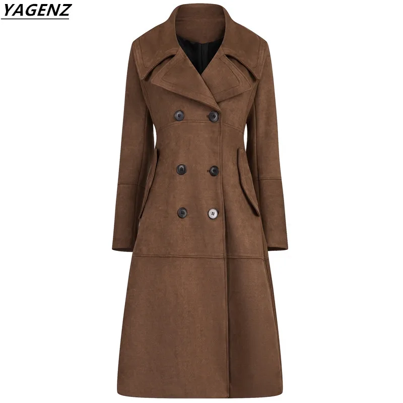 Осень 2017 Женское пальто двубортная куртка из искусственной замши с длинными
