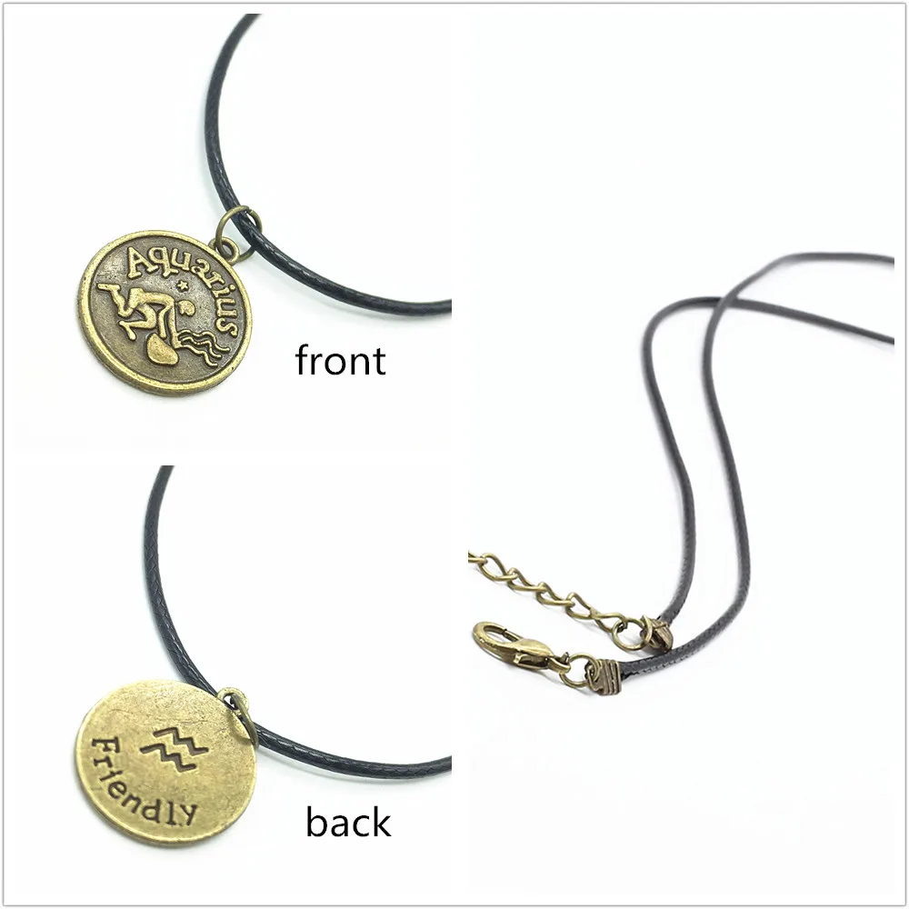 Цепочка колье из черной кожи с 12 знаками созвездий|male jewelry|collier chainenecklace women |