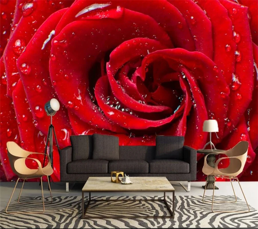 Большие фотообои на заказ wellyu 3d фрески Современные Простые капли красная роза