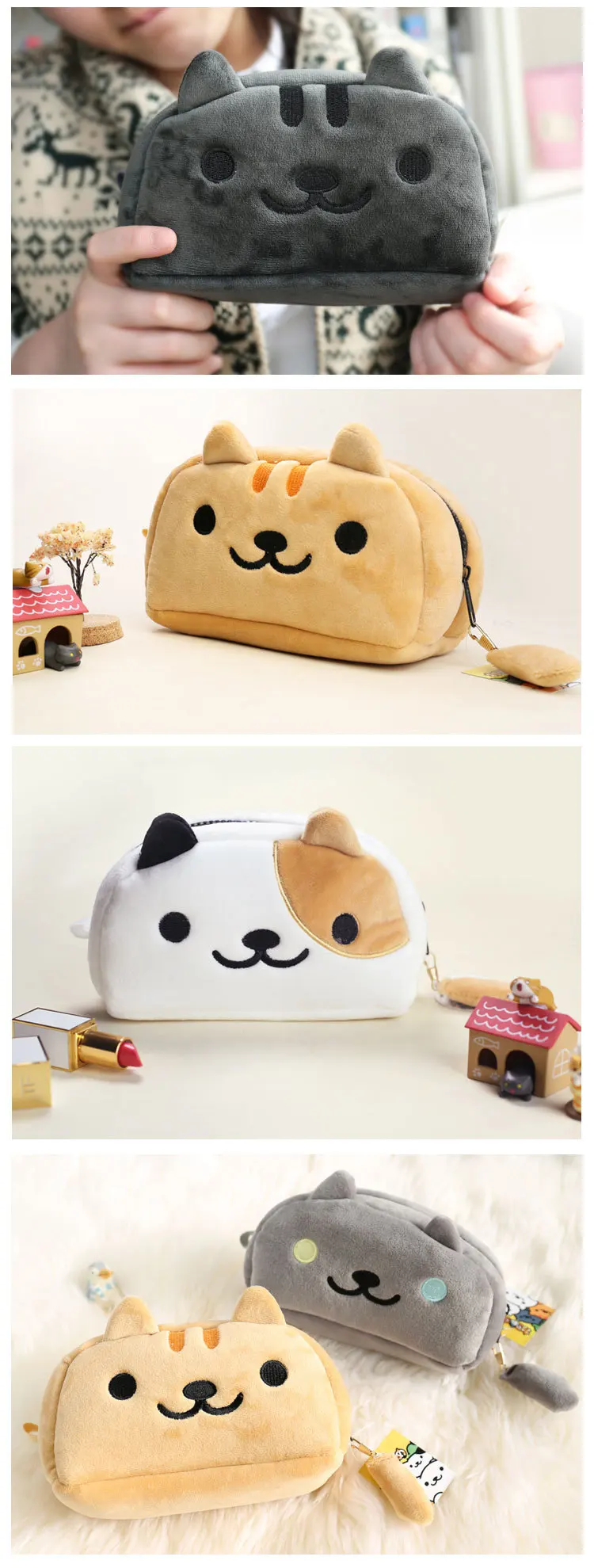 Cute Plush Cat pencil case Cartoon Big Capacity Cosmetic Bag pen pouch stationery office school supplies canetas gifts zakka