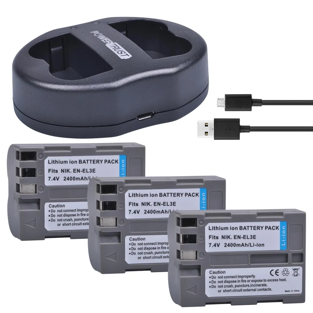 1x2400 мА/ч, EN-EL3E RU EL3E EN-EL3e ENEL3E Батарея+ Dual USB Зарядное устройство для Nikon D30 D50 D70 D80 D90 D100 D200 D300 D700 Камера - Цвет: 3Battery and Charger