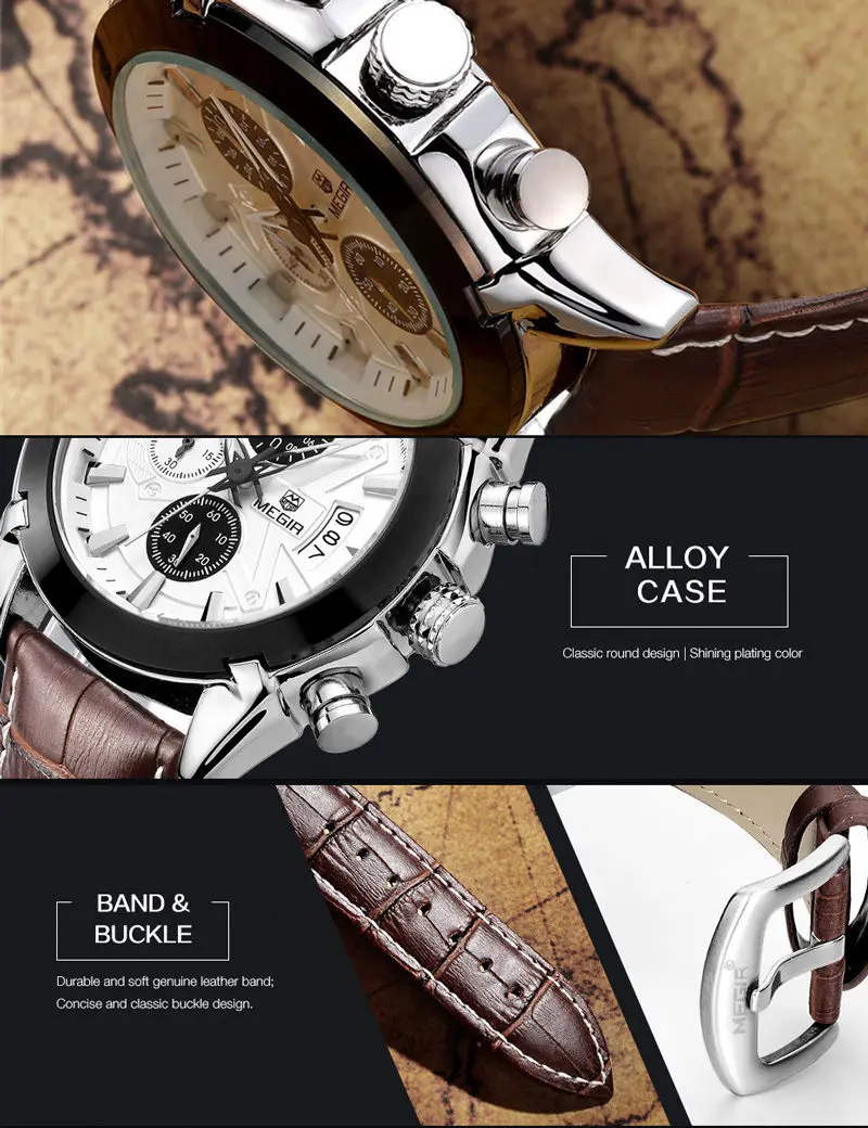 MEGIR Топ Элитный бренд Для мужчин s часы Дата хронограф мужской в стиле милитари