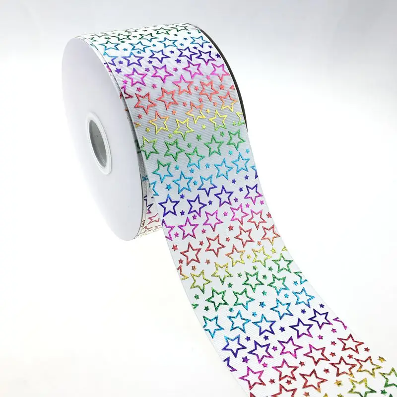 Hot sale 100 yards /roll 3 &quot75mm hologram rainbow Star printed grosgrain ribbon | Дом и сад