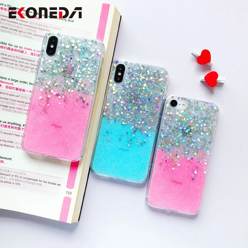 EKONEDA Bling Sequins Ingradient Glitter Case For iPhone XR XS Max X Silicone Soft Girl Cover 6S 7 8 Plus |