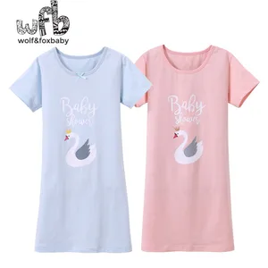 Розничная продажа, Детская домашняя одежда из От 3 до 14 лет хлопка, ночная рубашка для девочек, детская пижама с лебедем на осень и лето