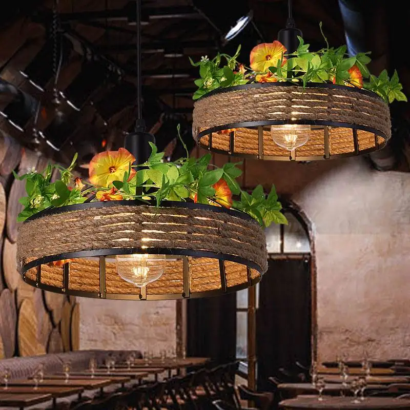 Черная Плетеная Подвесная лампа веревочная Люстра для кухни столовой ресторана