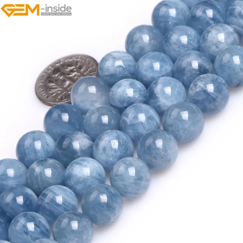 Натуральные Круглые Гладкие аквамариновые кварцевые бусины AA с внутренним
