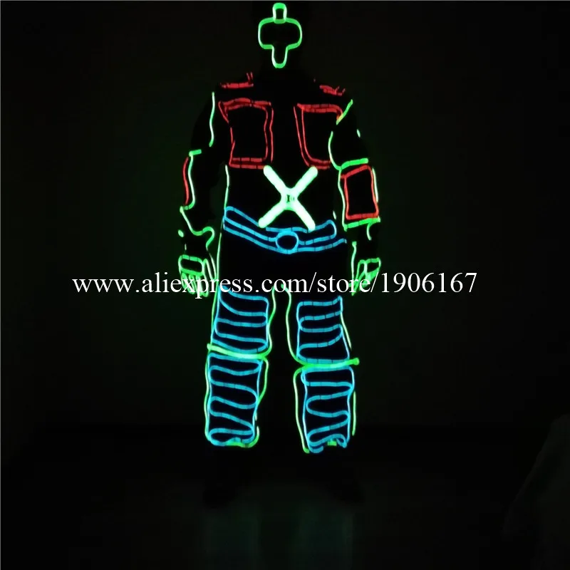 Новейший танцевальный костюм RGB EL Wire светодиодная одежда холодсветильник для