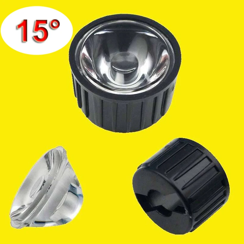 Светодиодные линзы 15 градусов + черный держатель 22 мм для светодиодной лампы 1 Вт 3