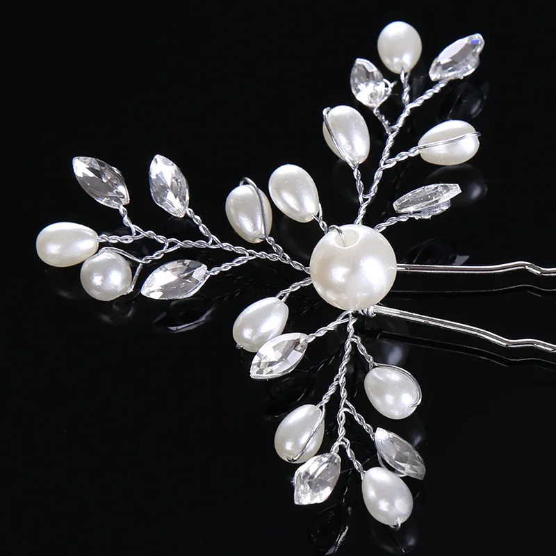 TREAZY 2pcs/lot Bridal Wedding Crystal Simulated Pearl Flower Hair Pins Handmade Headpiece Bridesmaid Bride Accessories | Украшения и