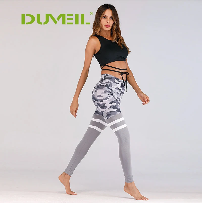Женские леггинсы камуфляжные с высокой талией для тренировок эффектом пуш-ап