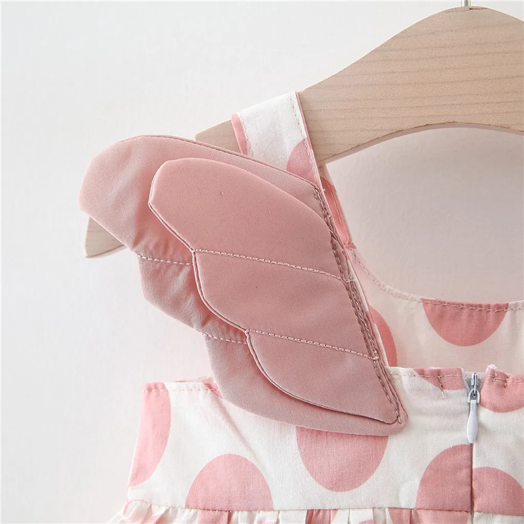 Baby Dresses Summer Girls Dot Sleeveless Print Bowknot Princess Dress Cute 3D Wing Clothes 1-3Y Send Hat | Детская одежда и обувь