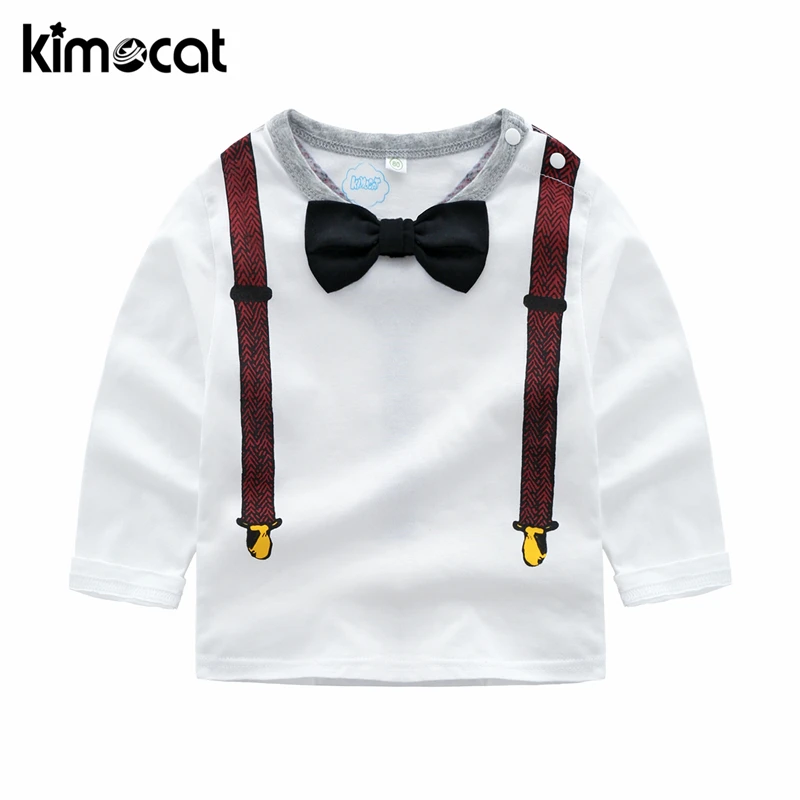 

Kimocat Spring And Autumn Baby Boy Clothes Gentleman Tie Collar Handsome 100% Cotton Baby Shirt Lucky Child Baby Boy T-Shirt