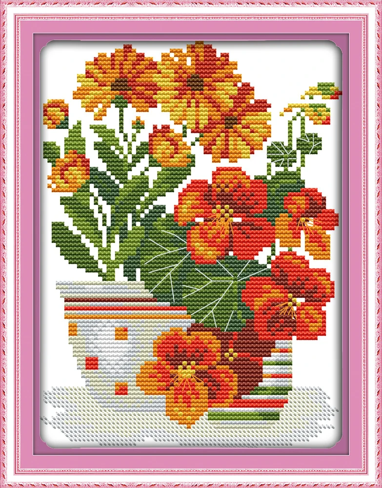 Potted flower series cross stitch kit flowers pattern 14ct 11ct printed cloth DIY hand embroidery set craft handmade needlework | Дом и сад