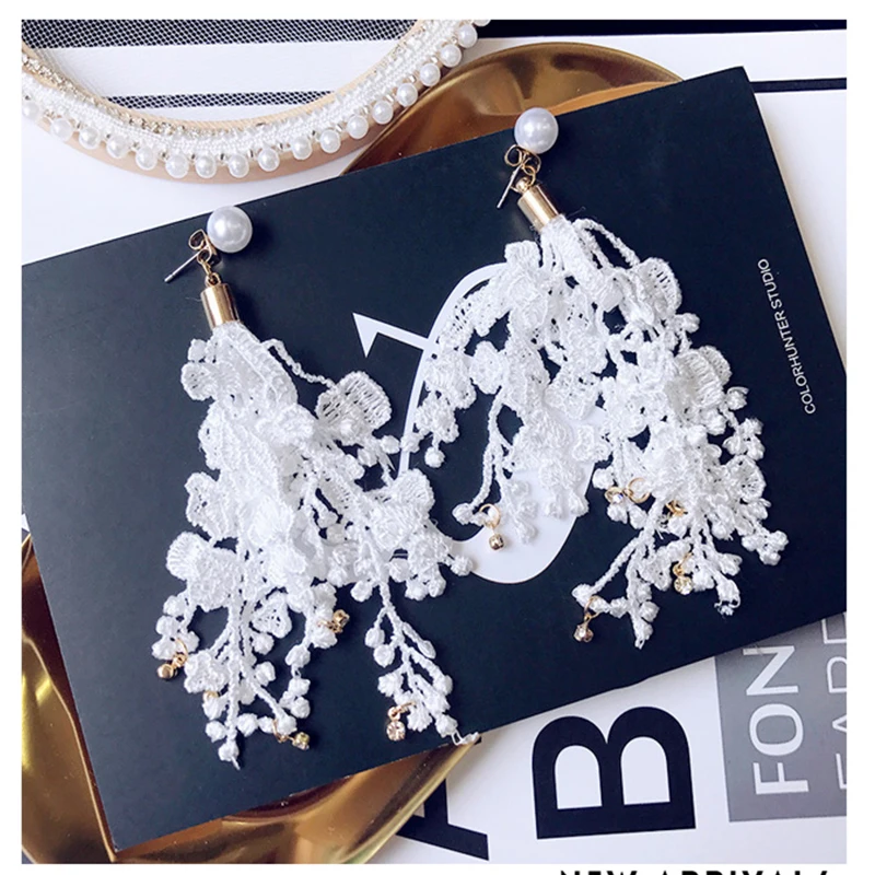 Новый бахромой белый массивные Серьги-кисточки высокое качество популярный