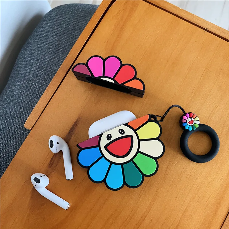 3D мультяшный чехол для AirPods, силиконовый Bluetooth чехол для зарядки наушников, чехол для Airpods 2, милый защитный чехол, Солнцезащитный цветок, смайлик