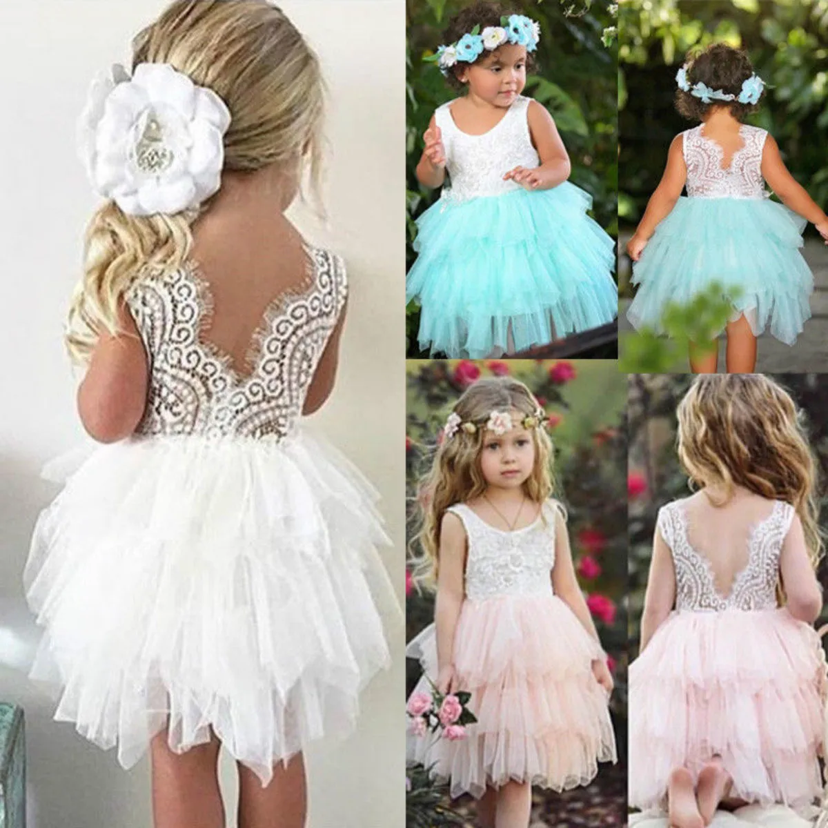 Kid Baby Girl Sleeveless Lace Hollow Out Tulle Tutu Dress Party Wedding Princess Sundress Hot | Детская одежда и обувь