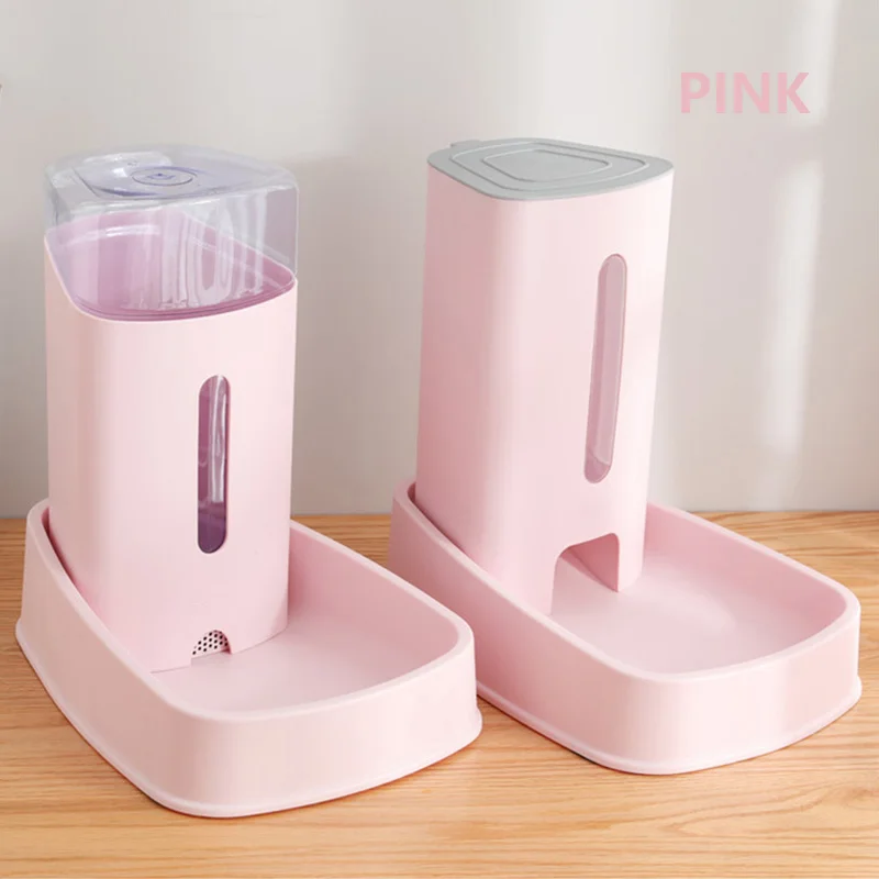 Pink 1 Набор 3.8L автоматическая кормушка для собак и кошек и водяной фильтр с диспенсером бутылка для воды для собак миски для еды фонтан для домашних животных - Цвет: Pink