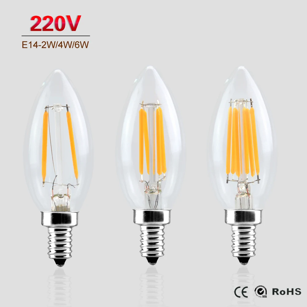 1 шт. энергосберегающий! Светодиодная лампа E14 2 Вт 4 6 COB с филаментом стеклянный