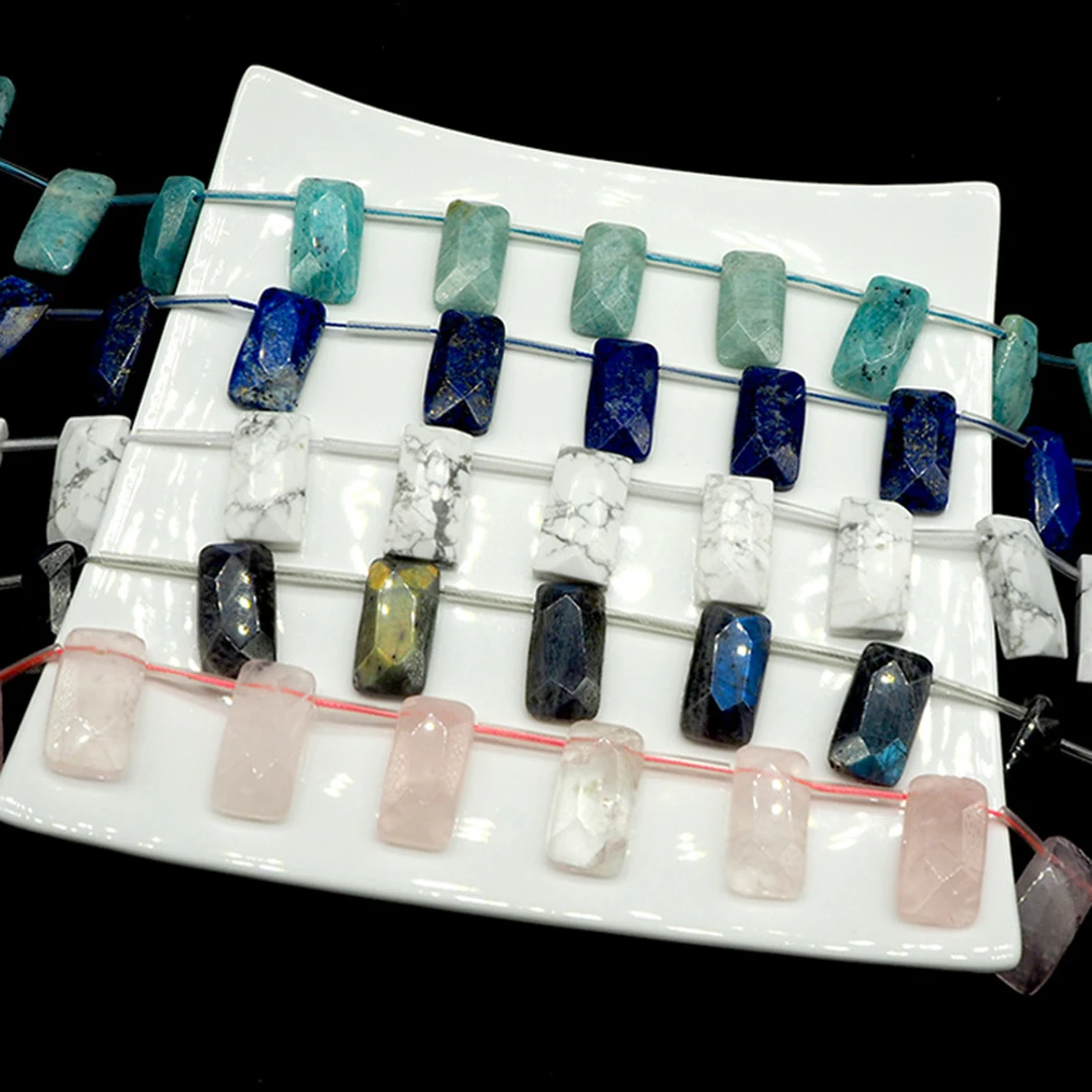 

ICNWAY 12pcs Gemstone Natural labradorite amazonite lapis lazuli rose quartz 15*30mm rectangle faceted Beads Making Jewelry