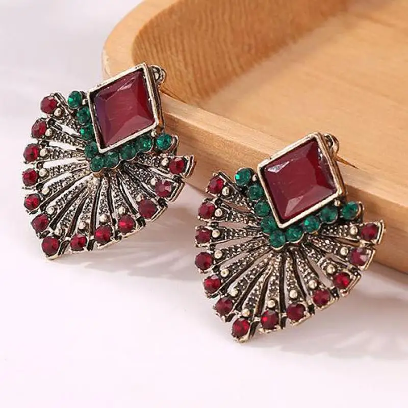 Серьги-гвоздики в виде винтажный богемский Этнический Серьги с красными