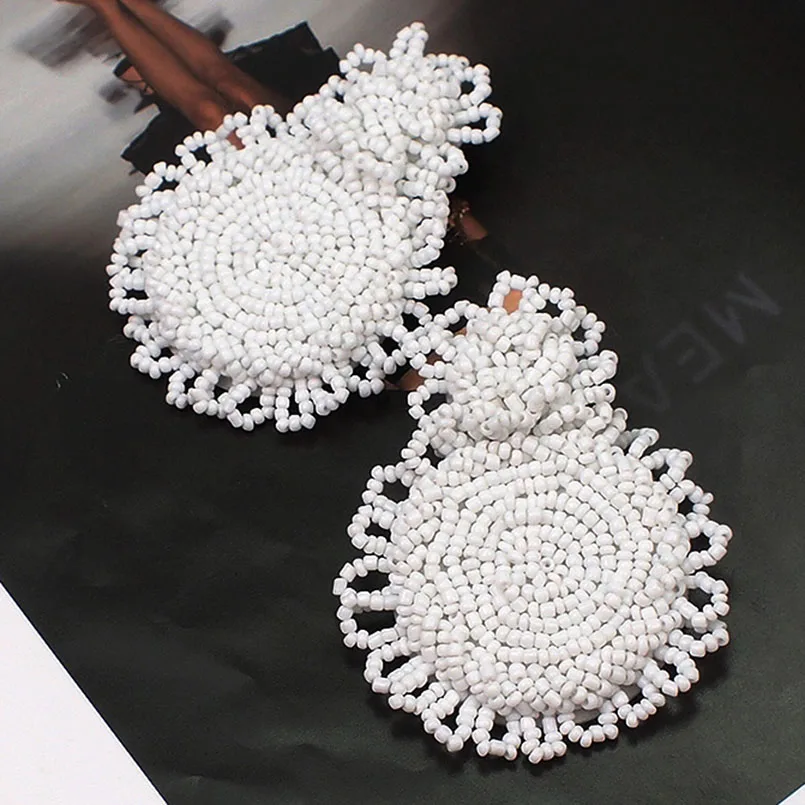 White Earrings MANILAI, богемные серьги-капли ручной работы с бусинами для женщин, модное ювелирное изделие, висячие серьги, круглый массивный большой кулон из бисера для свадьбы - Окраска металла: White Earrings