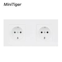 minitiger white wall pc panel 2 gang power socket plug grounded 16a eu standard electrical double outlet 172mm 86mm