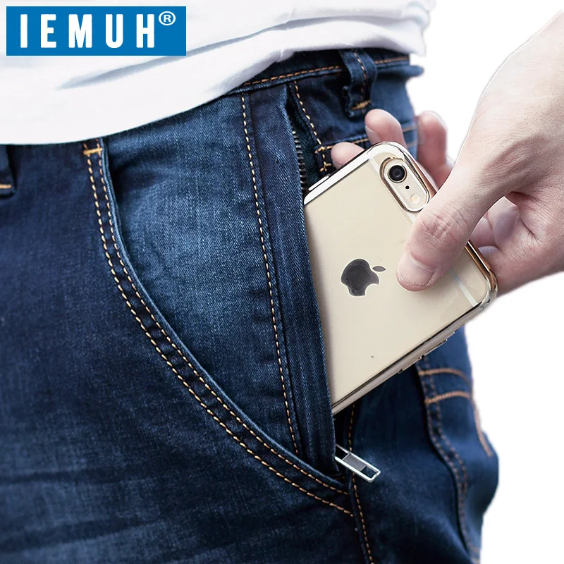 IEMUH Plus Size Man Jeans Denim Casual Middle Waist Loose Long Pants Male Solid Straight For Men Classical 28-48 | Мужская одежда