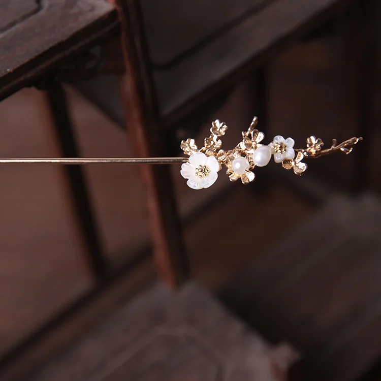 Китайский Hanfu булочка классическая чисто медная заколка для волос жемчугом в