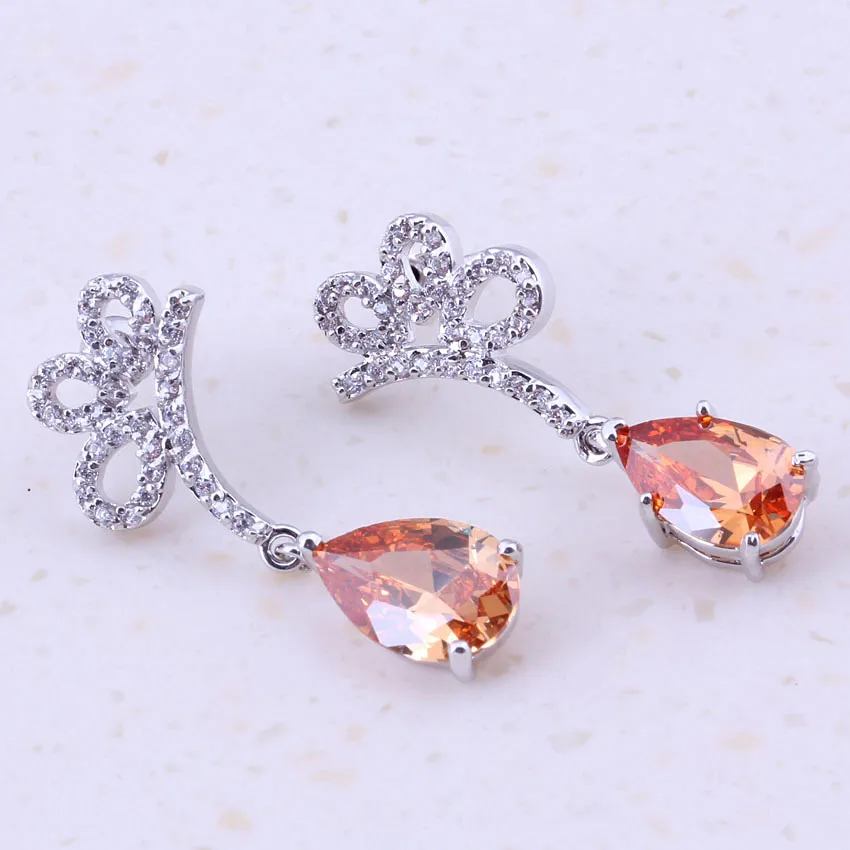 Женские серьги подвески серебряного цвета с кристаллом шампанского|earrings