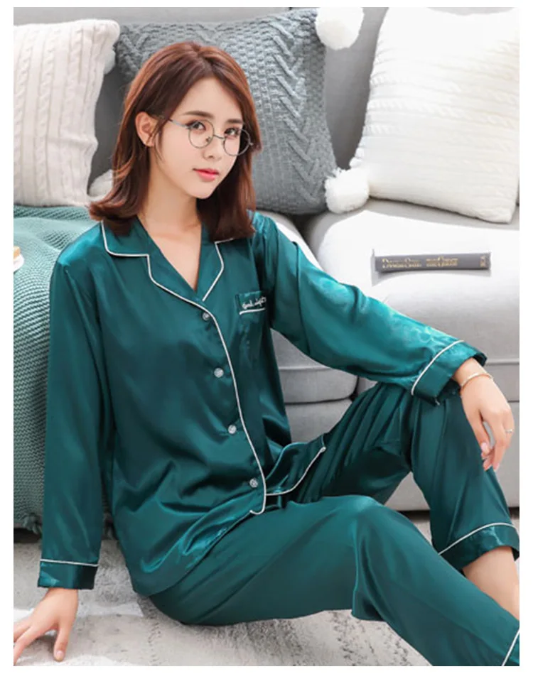 Высококачественная шелковая атласная пижама Fdfklak женская комплект для сна на