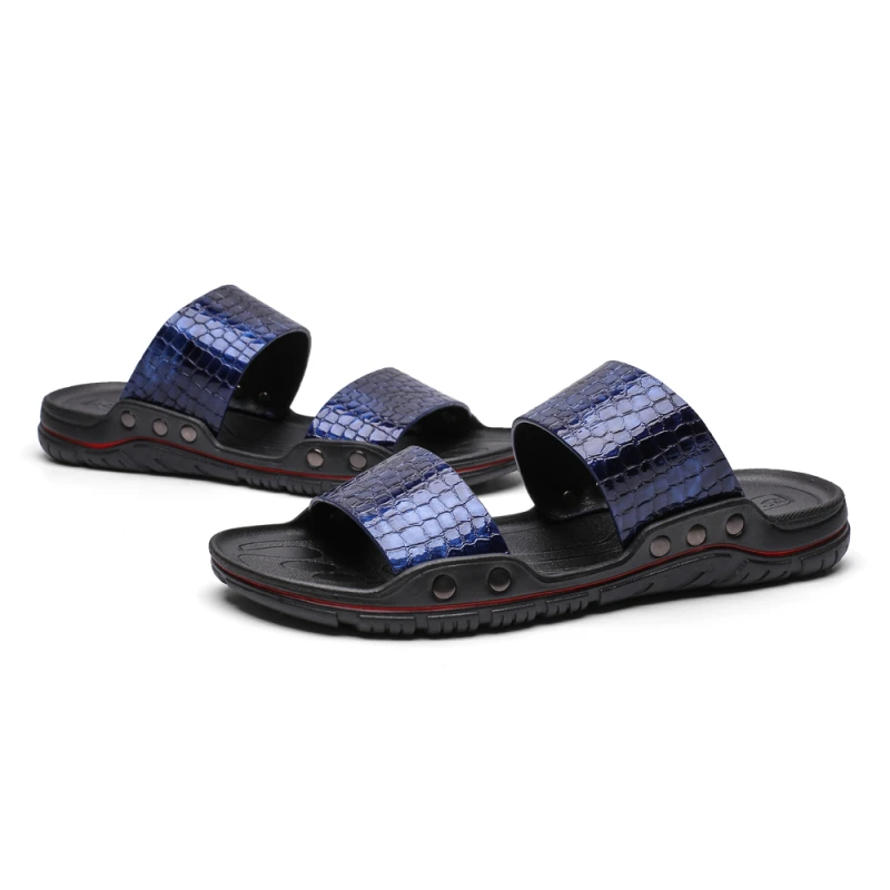 

YEINSHAARS New Designer Leather Summer Men Slides Rubber Slippers Mens Flip Flop Sandals Beach Shoes Man Chanclas De Hombres