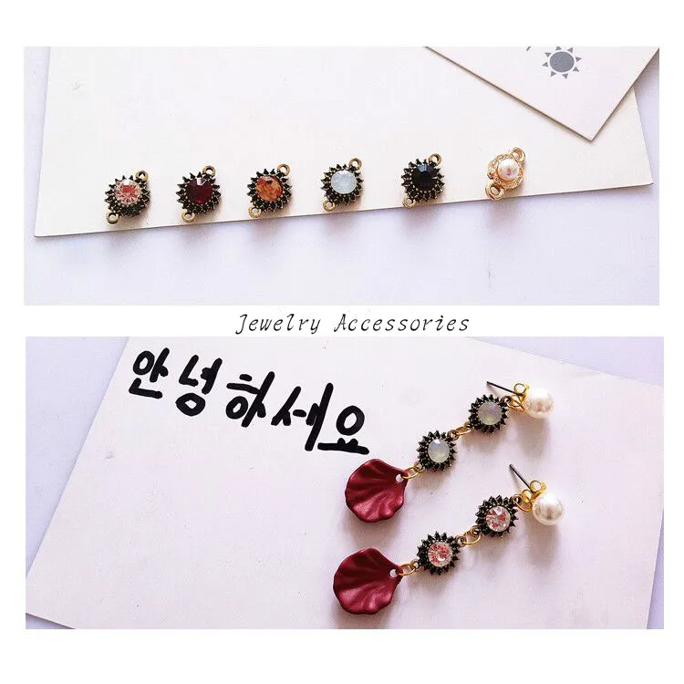 

Rhinestone Crystal Alloy Eardrop Bracelet Earring Pendant Necklace Accessories Jewelry Components Diy Handmade Material 6pcs