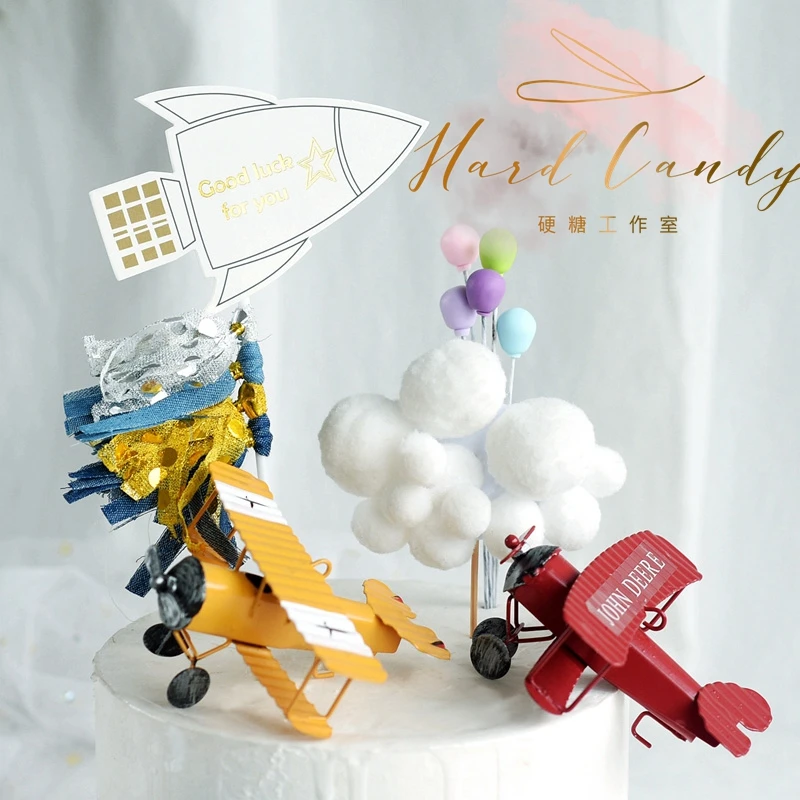 Красные синие желтые ретро украшения для торта в виде самолета дня рождения