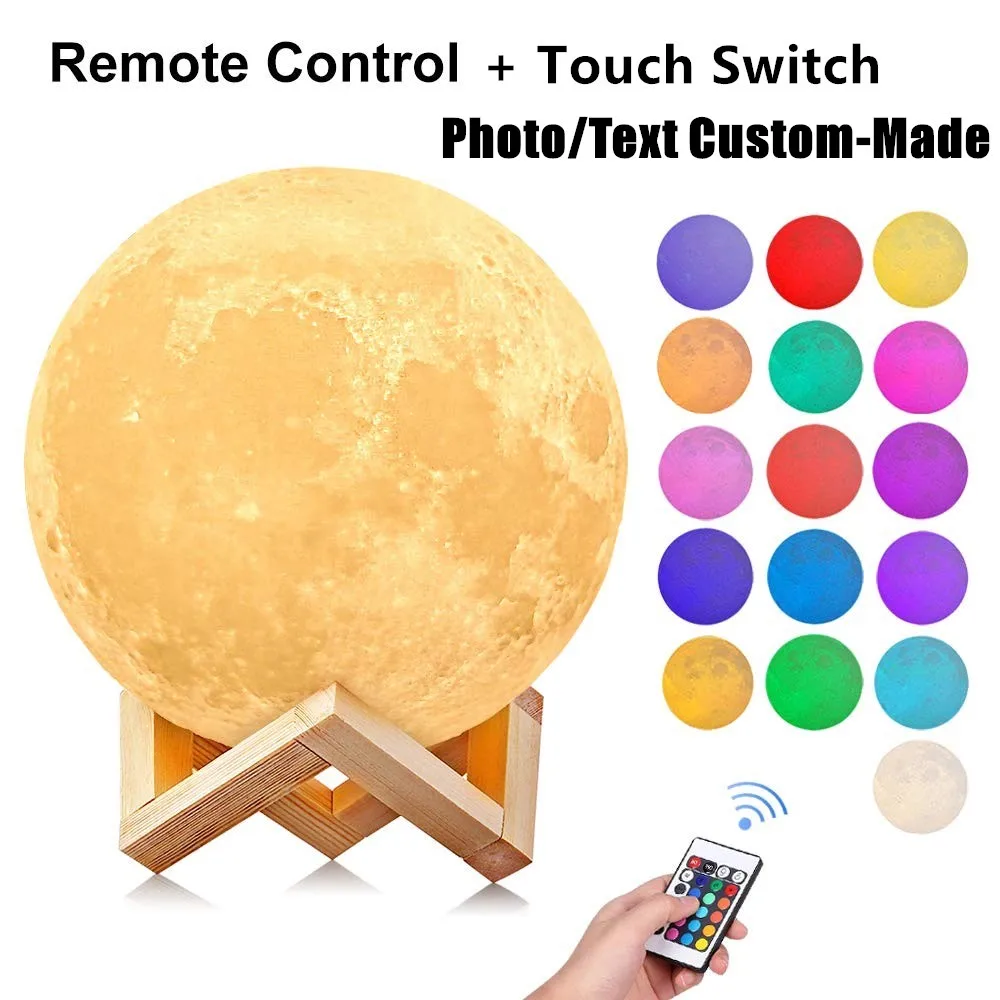 16 colors Remote Фото/текст на заказ 3D печать Лунная лампа ночник индивидуальная Лунная usb зарядка ночник с деревянным держателем - Испускаемый цвет: 16 colors Remote