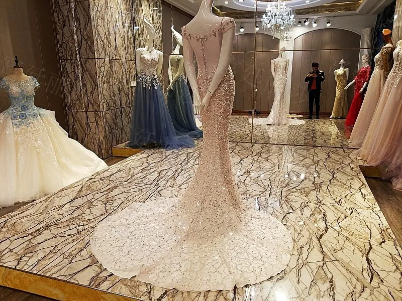 CloverBridal lots Блестки Камни bateau шеи прозрачные рукава-крылышки сзади силуэт Русалка с широким низом роскошное вечернее длинное вечернее платье
