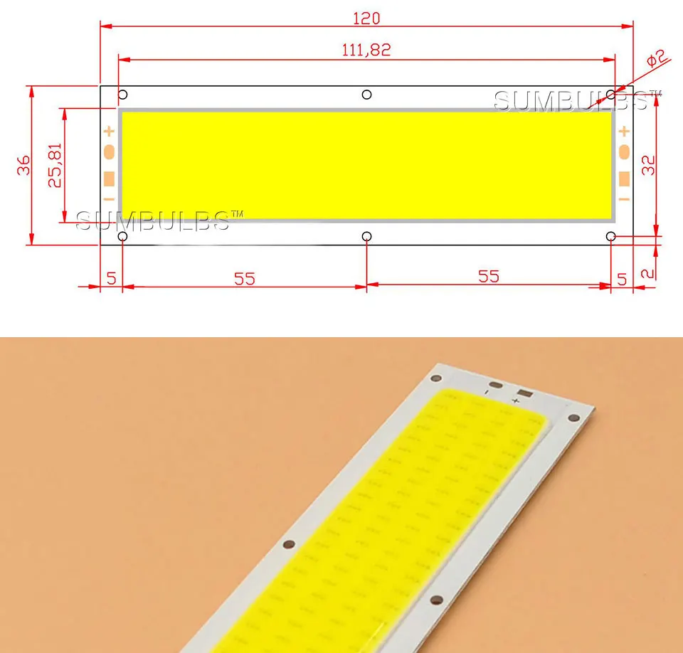 [SUMBULBS] DC 12-14 в COB Светодиодный модуль светильник источник 10 Вт 120*36 мм для DIY автомобиля рабочий дом открытый светильник ing 1000LM ультра яркая лампа