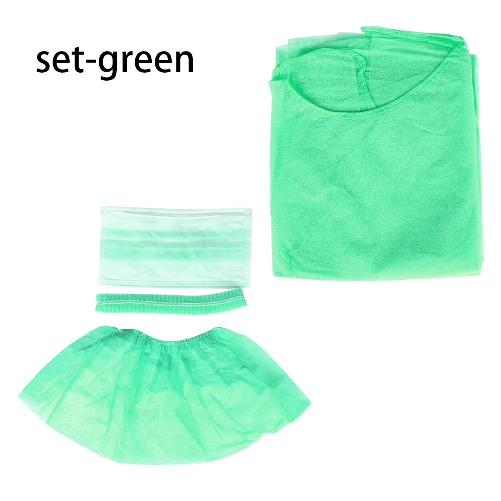 set-green Разные цвета! 1 комплект одноразовый хирургический наряд тату аксессуары и светильник Пылезащитная одежда комбинезоны одноразовые фартуки медицинская одежда - Цвет: set-green