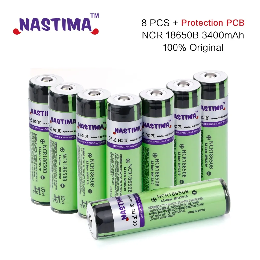 NASTIMA 8 шт. NCR18650B батарея 3 7 v 3400mAh 100% оригинальная перезаряжаемая литиевая с защитой