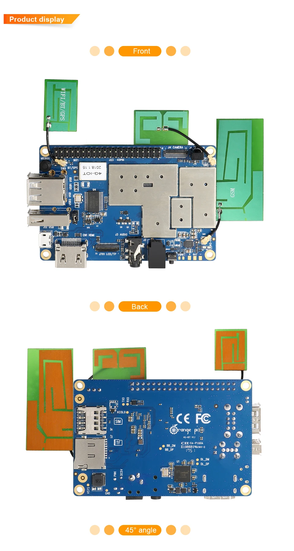 Оранжевый Pi 4G-IOT 1G Cortex-A53 8GB EMMC поддержка 4G sim-карты Bluetooth Android6.0 мини-ПК