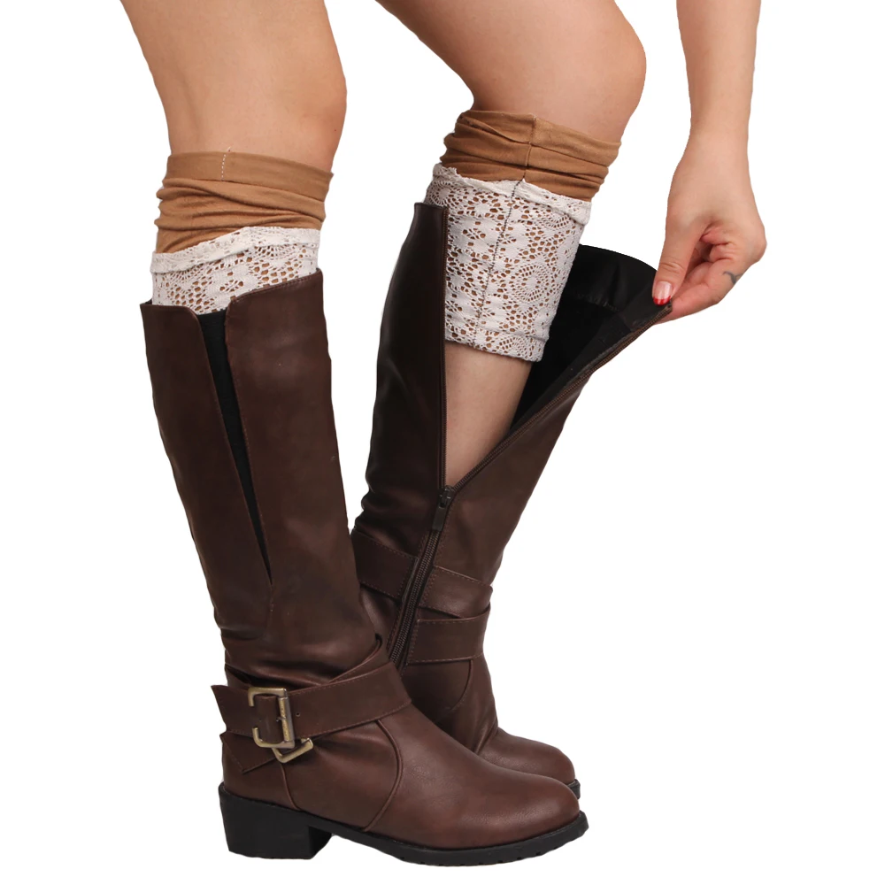 Бесплатная доставка эластичные кружевные ботиночки с манжетами цветочным