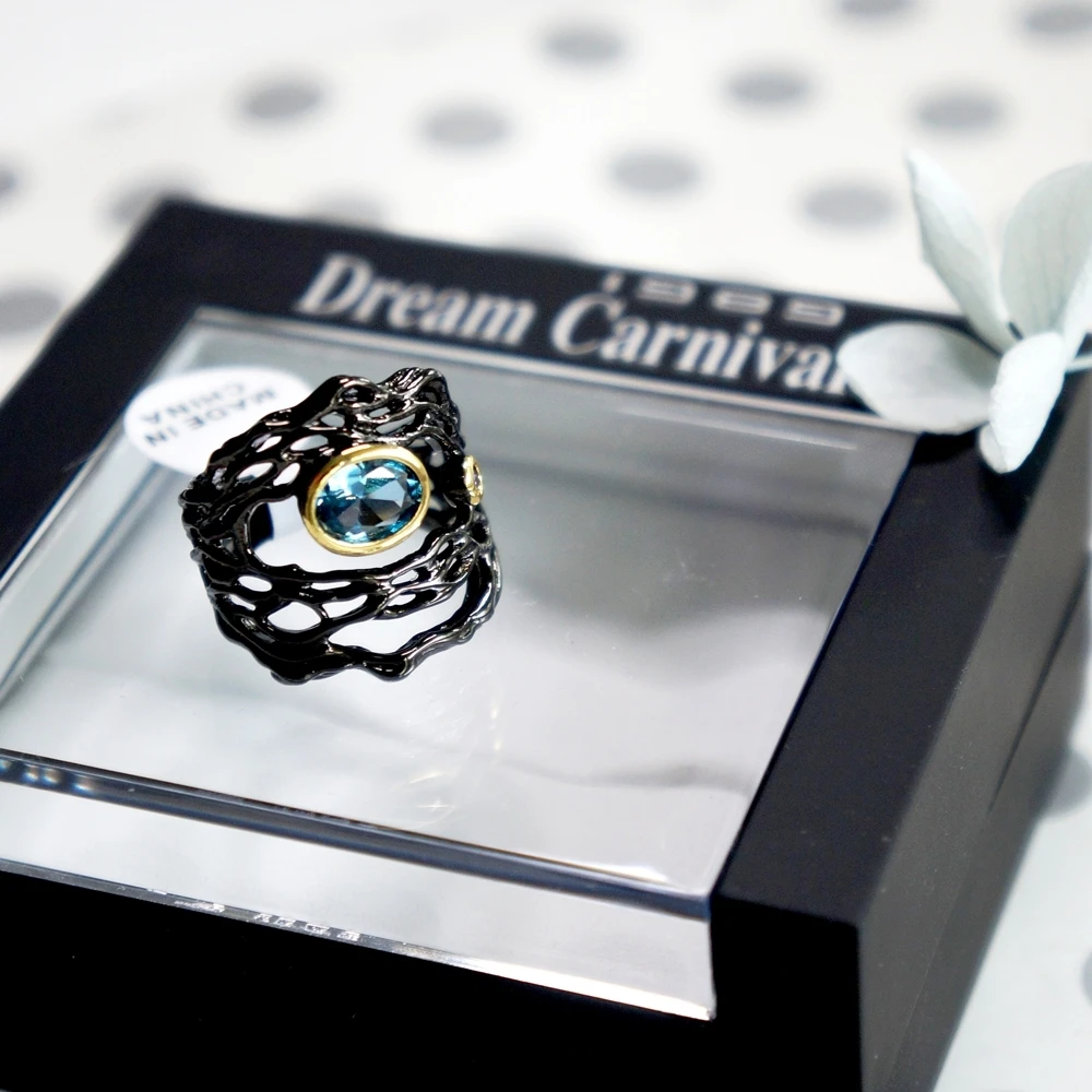 DreamCarnival, 1989, нео-Готическая серия, полый морской синий Цирконий, Винтажное кольцо для женщин, Черное золото, цвет, плетеное ювелирное изделие, Прямая поставка