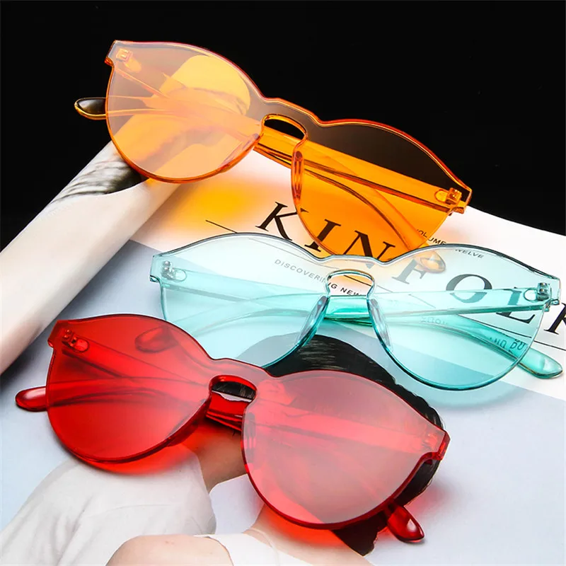 

unique rimless sunglasses women 2022 trending products red yellow violet purple orange frameless high quality oculos feminino
