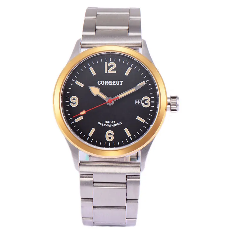 Часы мужские с автоподзаводом 41 мм черный циферблат нержавеющая сталь | Наручные