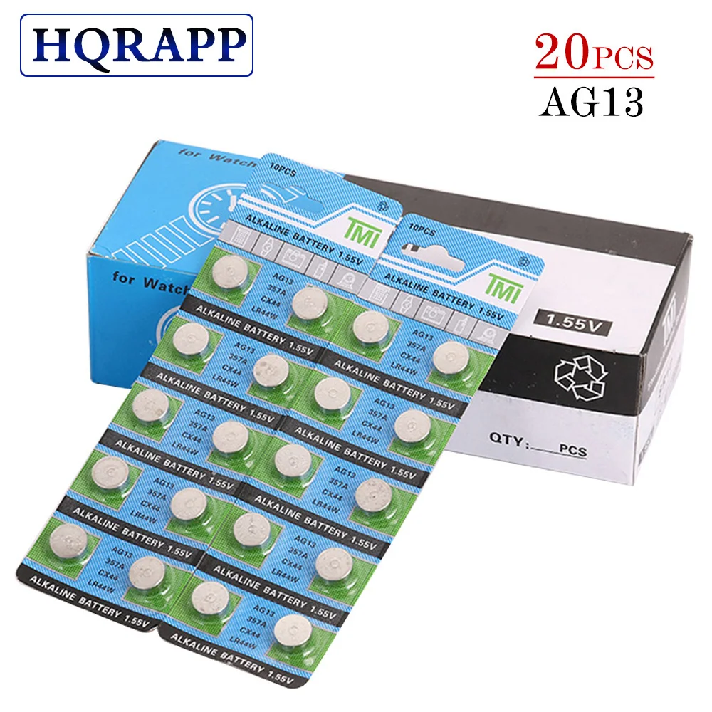 20 шт. литиевые батареи AG13 + 1 5 В LR44 L1154 RW82 RW42 SR1154 SP76 A76 357A ag13 SR44 AG 13|Часовые батарейки| |