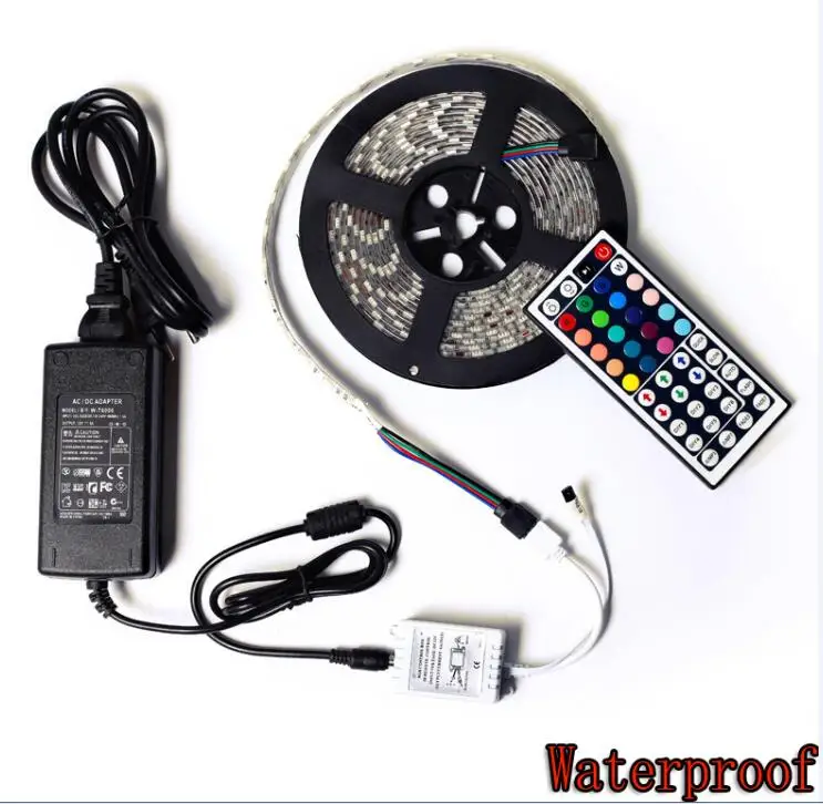 SMD5050 Водонепроницаемый 60led/м, 5 м 300 светодиодов цветных(RGB) светодиодных лент гибкий светильник 44key пульт дистанционного управления 12V 5A трансформатор украшение дома - Испускаемый цвет: Waterproof