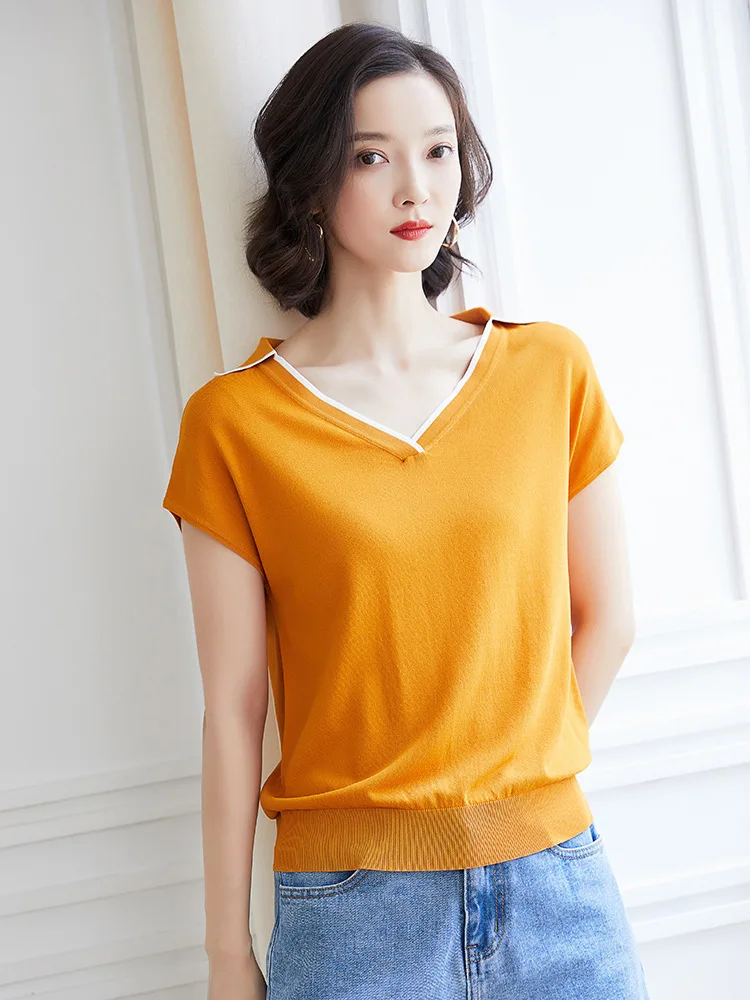Suvance Лето 2019 модный вязаный свитер с v-образным вырезом 3 цвета короткий рукав