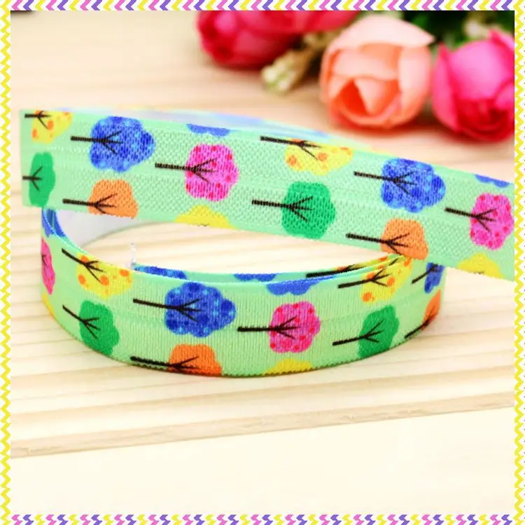 

5/8'' Free Shipping Fold Elastic FOE Tree Printed Headband Headwear Hairband Diy Decoration Sewing OEM P4452